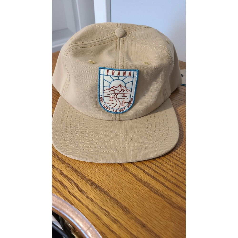 PRANA GAZIN PATCH HAT Nomad Get Lost to Get Found UPF 50 Tan SnapBack MSRP $39
